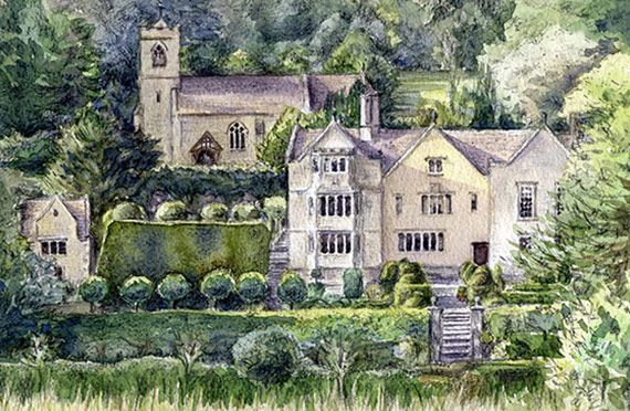 Owlpen Manor watercolour painting