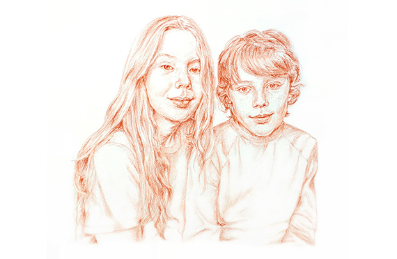 Sylvie & Kit pencil double portrait