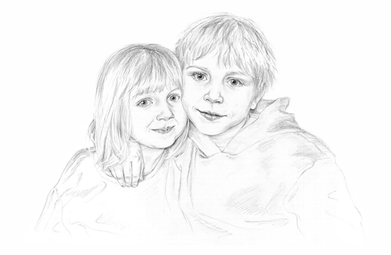 Zac & Bella pencil double portrait