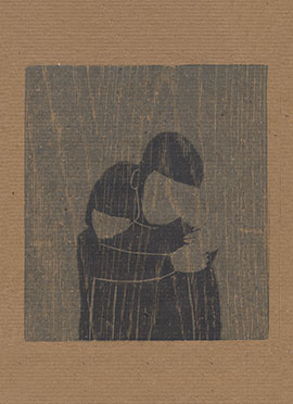 Hug woodcut print